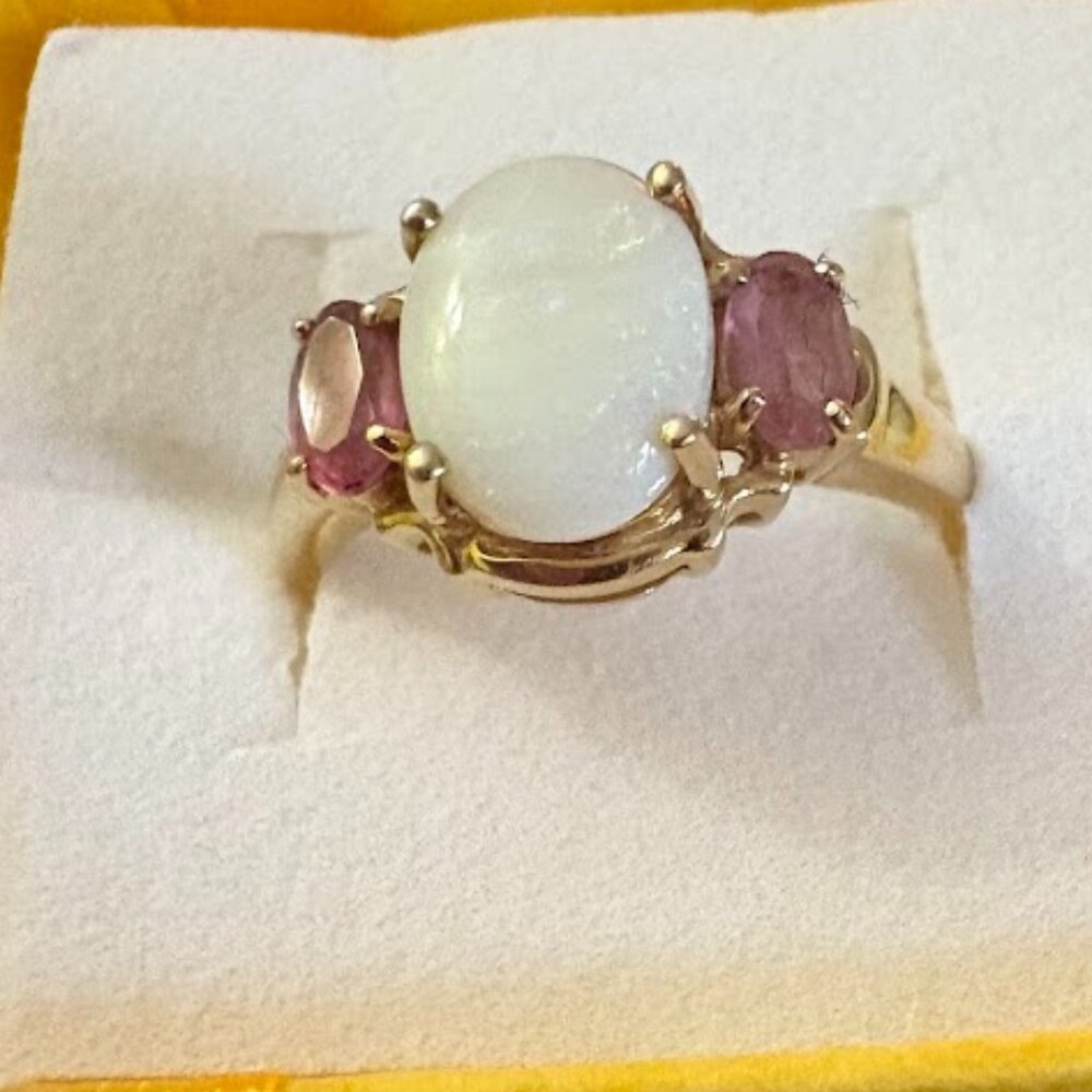 Opal and Amethyst Ring in 10k yellow gold band